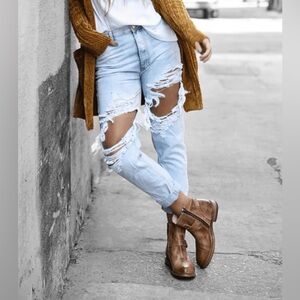 Bed Stu Cobbler Becca Distressed Tan Brown Leather Ankle Boots Size 10